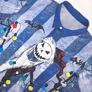Mega Print Jack Skellington Stripe Button Up Shirt Men Large Camp Bowling Disney
